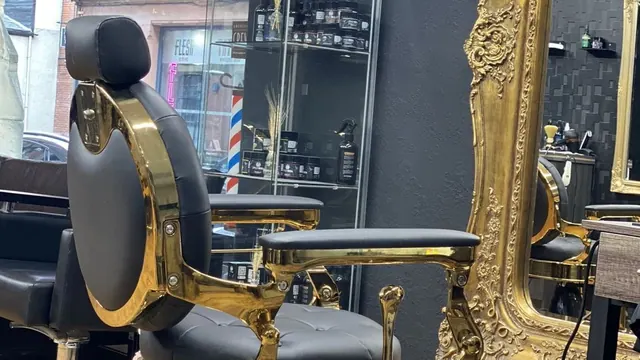 A gold-trimmed barber chair